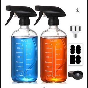 NEW two glass spray bottles with funnel and labels 16oz